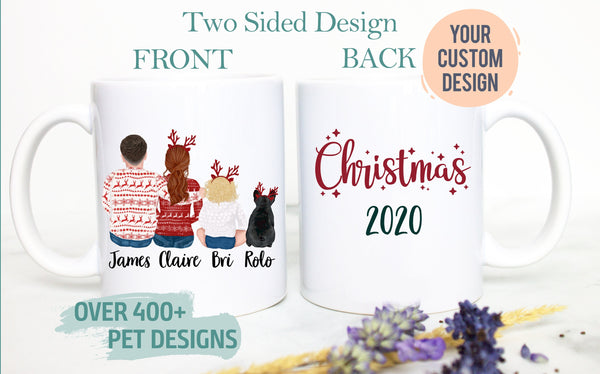 Custom Holiday Family Couple Pet Portrait - White Ceramic Mug