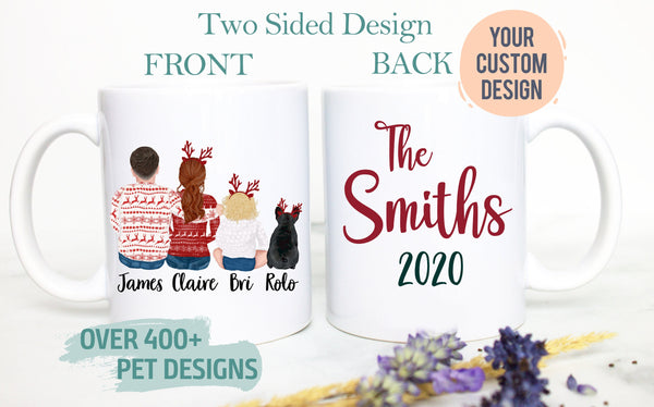 Custom Holiday Family Couple Pet Portrait #2 - White Ceramic Mug