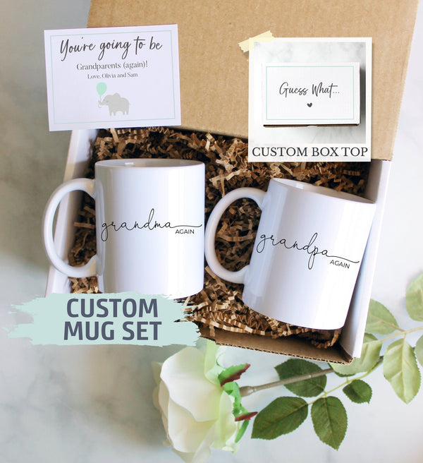 Pregnancy Announcement Gift Box | Grandma and Grandpa AGAIN, Baby Announcement, New Grandparents Mug, Grandparents Gift, Pregnancy Reveal