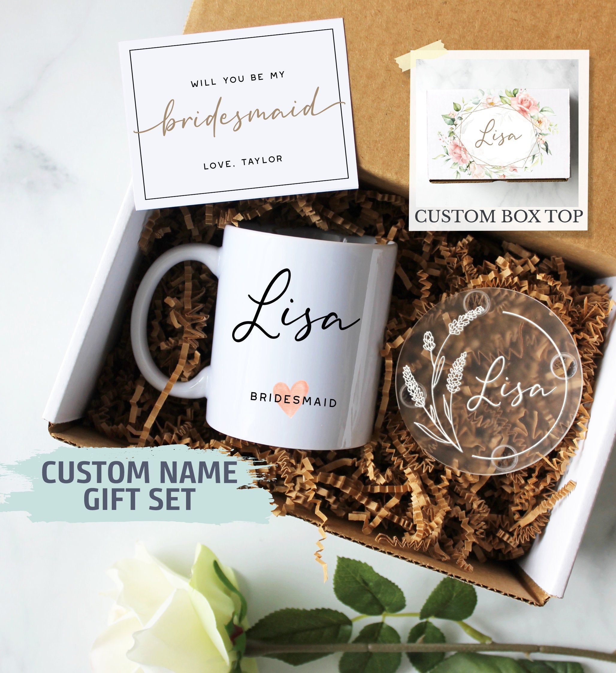 Personalized Bridesmaid Gift Box | Will You Be My Bridesmaid, Maid of Honor Mug, Bridal Party Gift, Bridesmaid Gift Set, Bridal Shower Gift