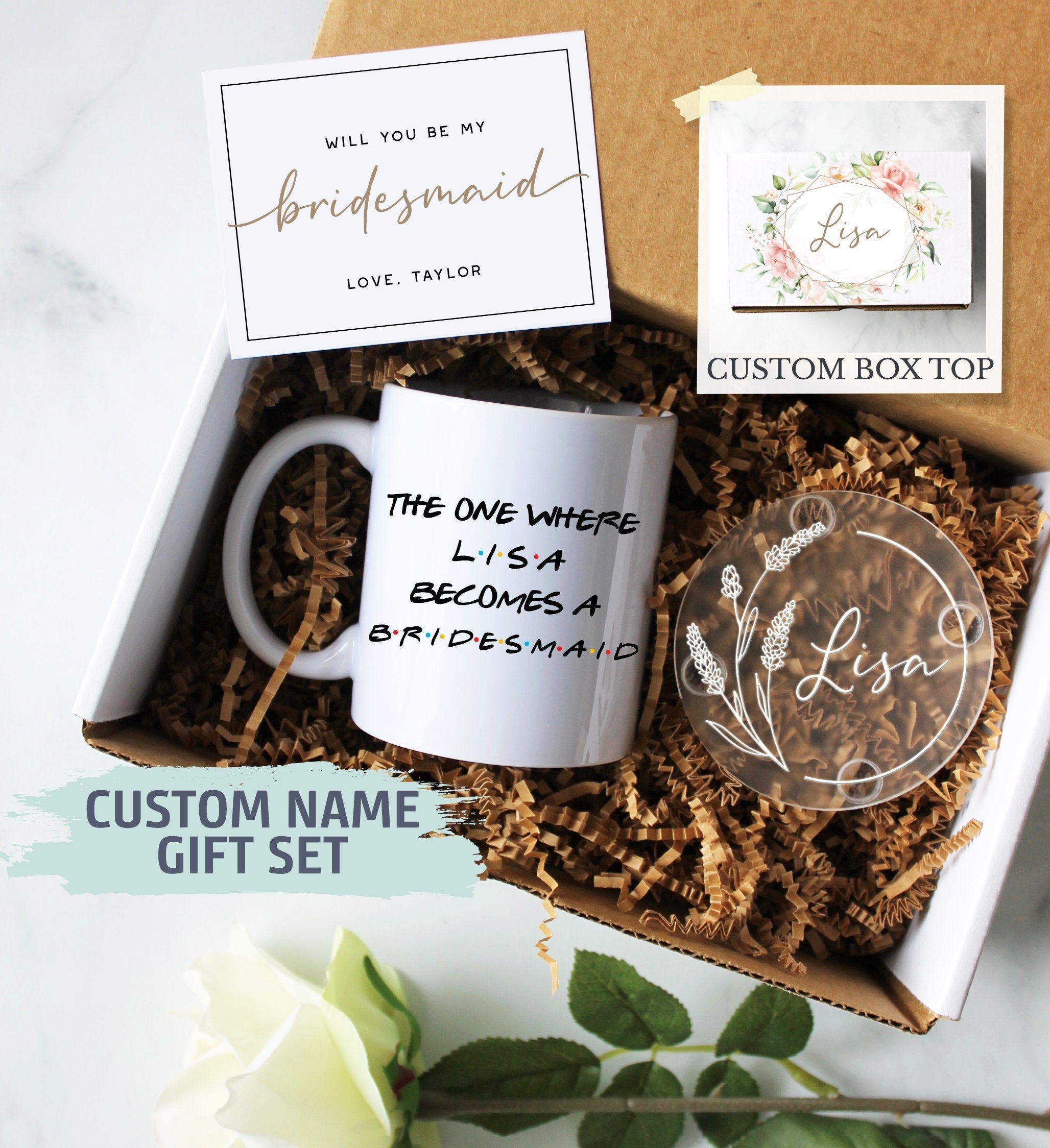 Personalized Bridesmaid Gift Box | Will You Be My Bridesmaid, Maid of Honor Mug, Bridal Party Gift, Bridesmaid Gift Set, Bridal Shower Gift