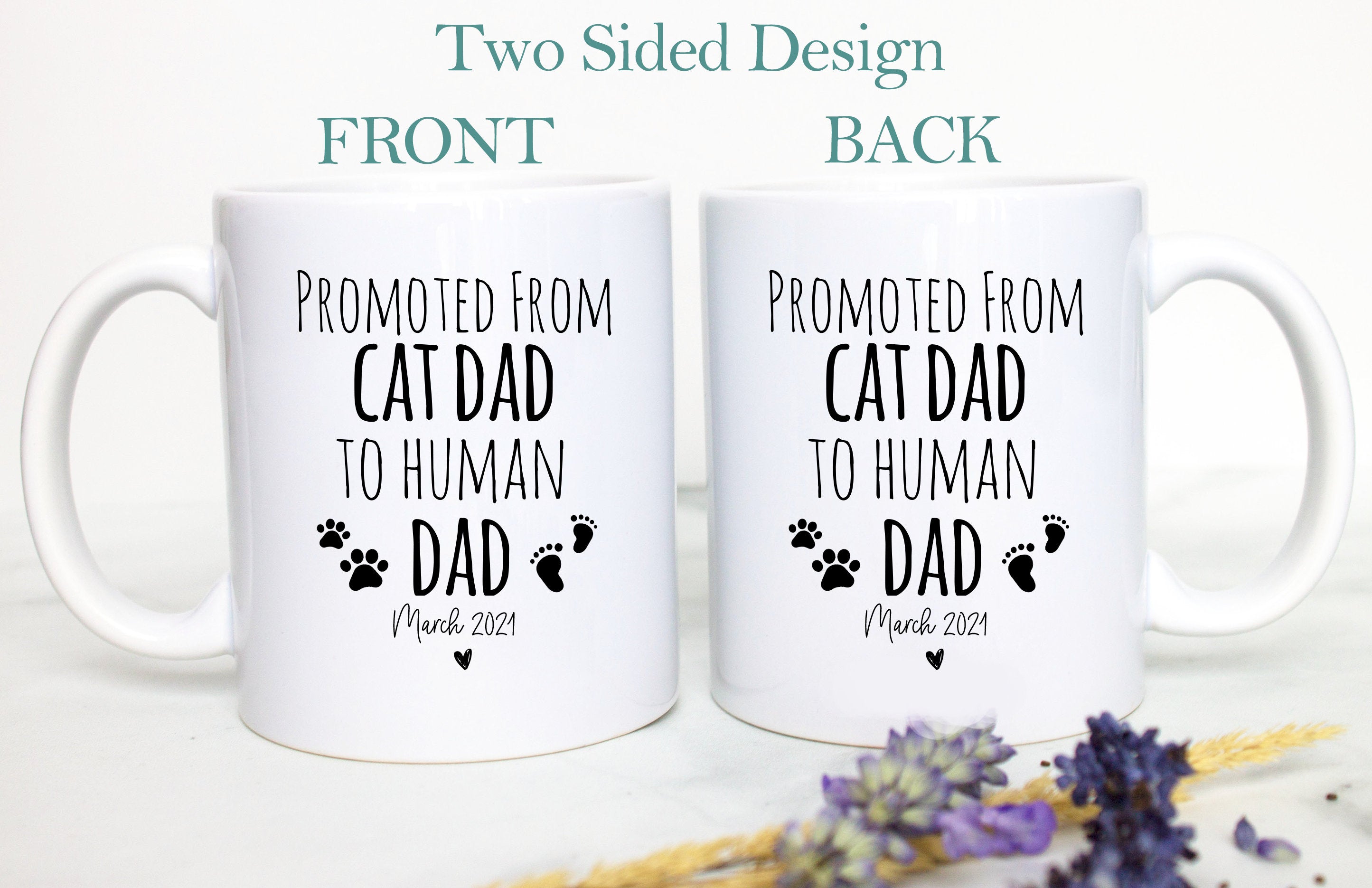 Promoted from Cat Mom and Dad to Human Individual OR Mug Set #2, Dad To Be Gift, New Dad, New Mom, Pregnancy Announcement, Baby Reveal, Cat