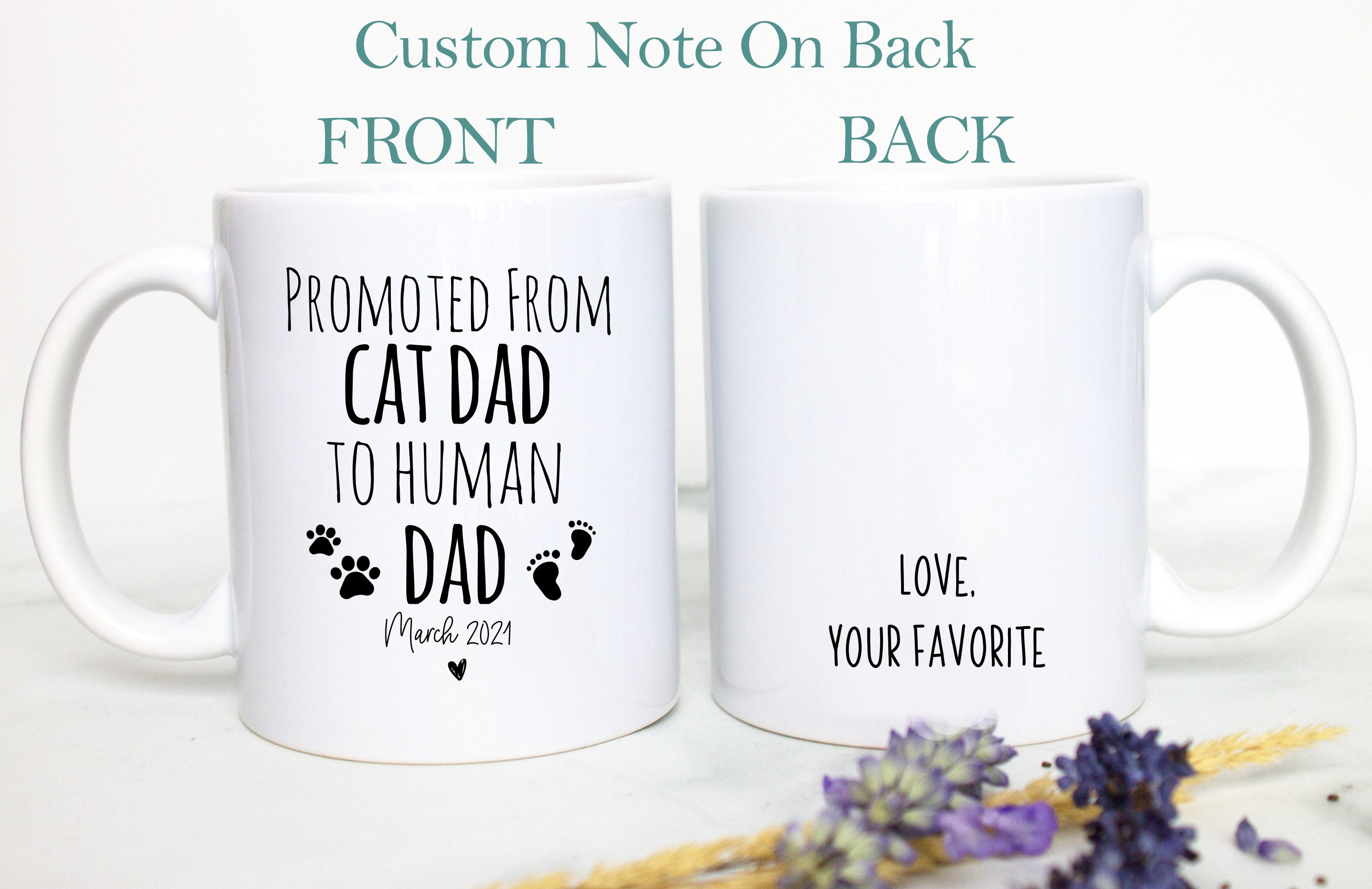 Promoted from Cat Mom and Dad to Human Individual OR Mug Set #2, Dad To Be Gift, New Dad, New Mom, Pregnancy Announcement, Baby Reveal, Cat