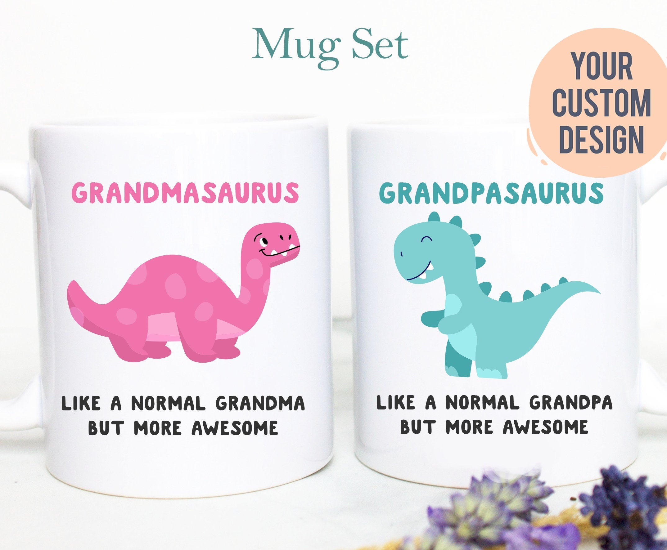 Grandmasaurus and Grandpasaurus Individual OR Mug Set, Baby Announcement, New Grandparents Mug, New Grandpa, Pregnancy, Grandparents Gift