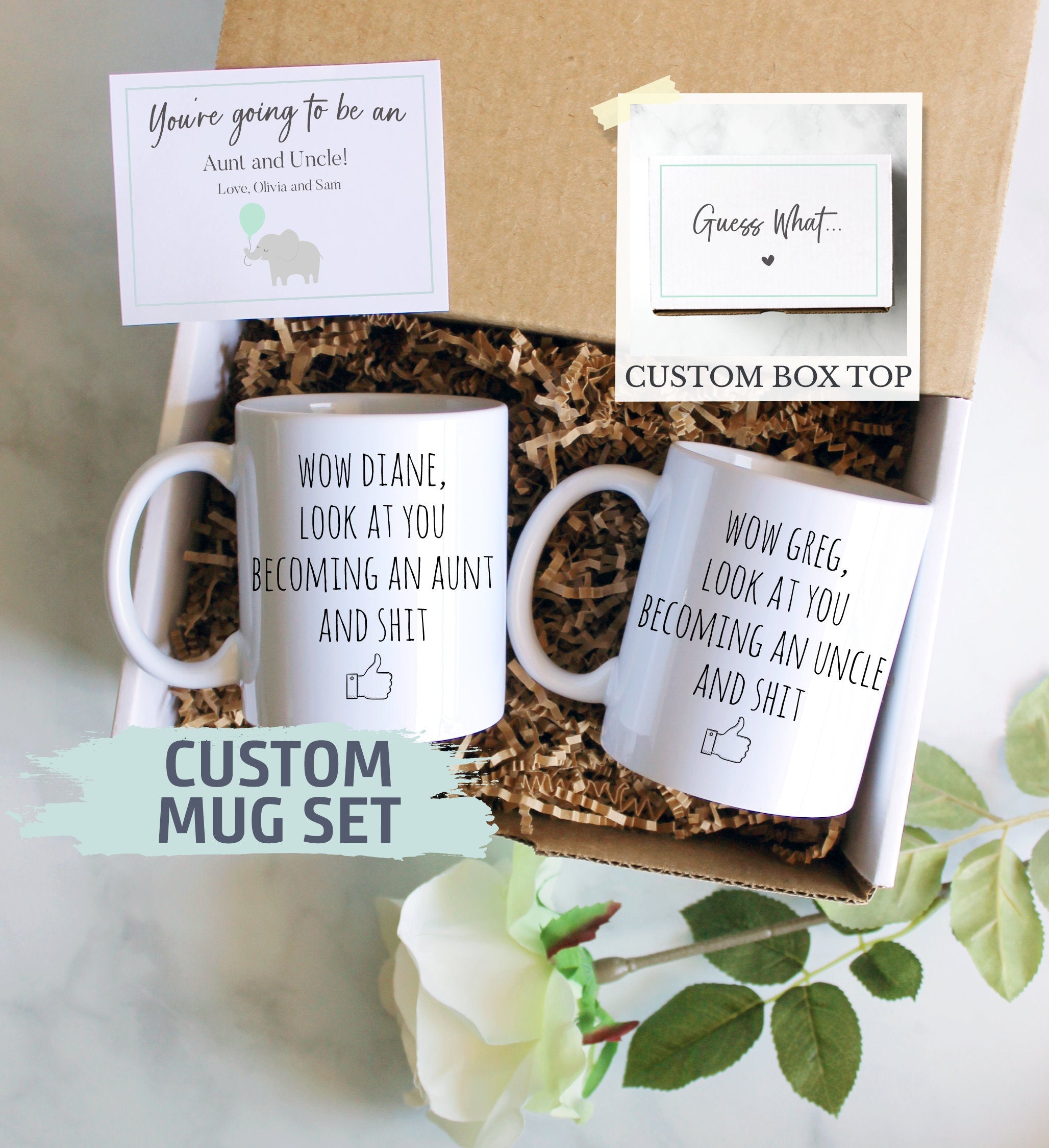 Pregnancy Announcement Gift Box | Promoted Aunt and Uncle, Baby Announcement, New Aunt Mug, New Uncle, Uncle EST Gift, Pregnancy Reveal