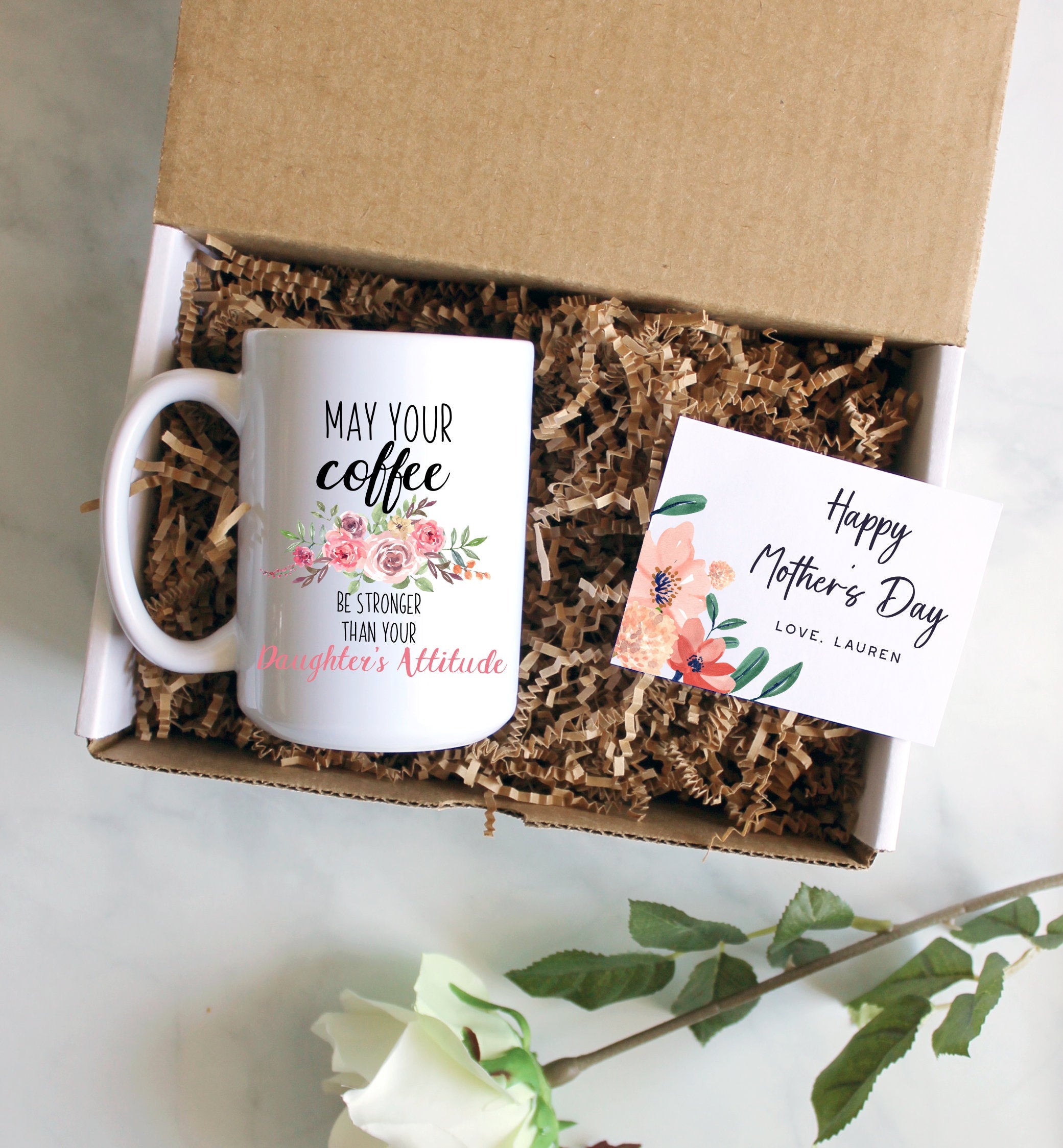 Personalized Mother's Day Gift Box | Funny Gift for Mom, Funny Mother's Day Gift Ideas, Funny Mug, May Your Coffee Be Stronger Than Daughter