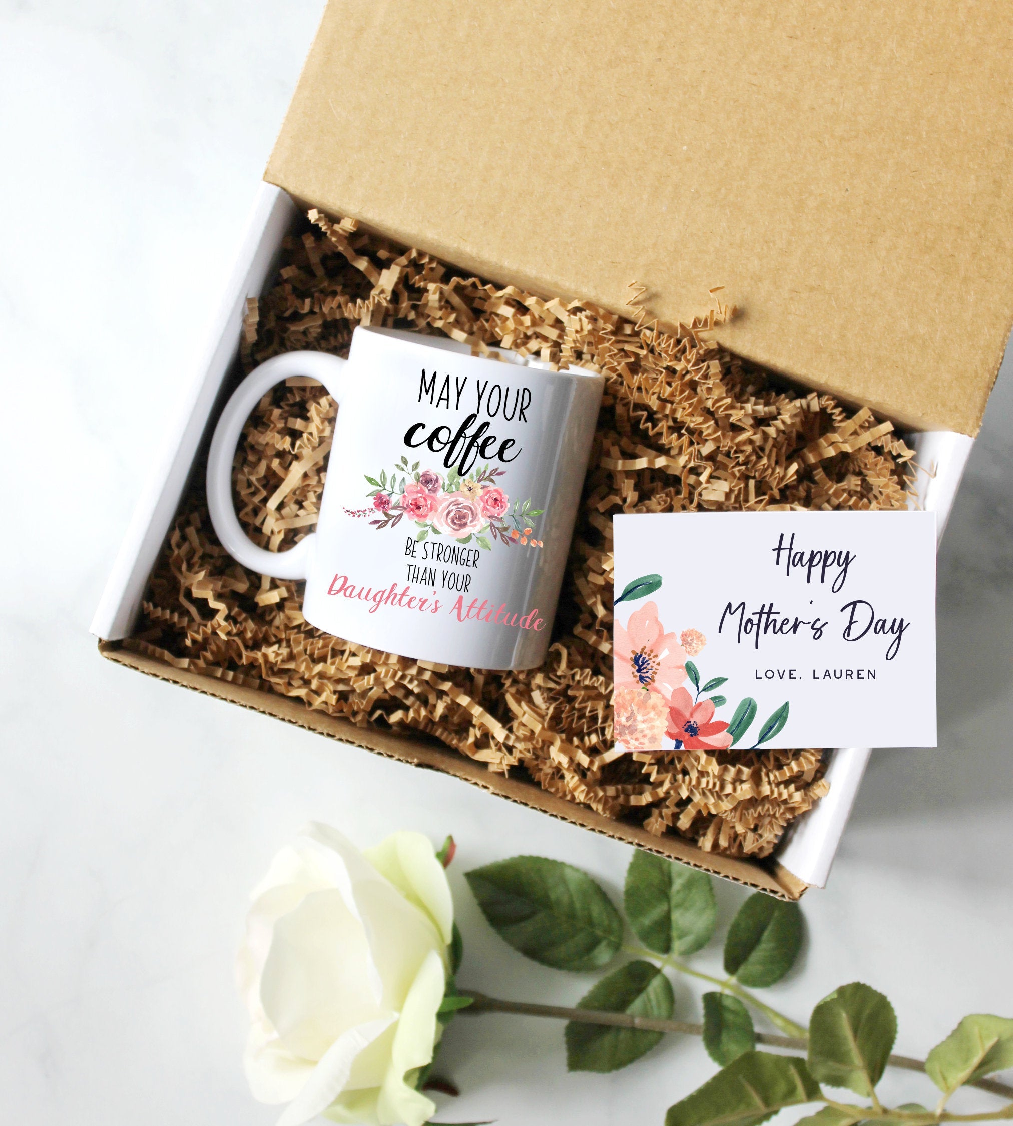 Personalized Mother's Day Gift Box | Funny Gift for Mom, Funny Mother's Day Gift Ideas, Funny Mug, May Your Coffee Be Stronger Than Daughter