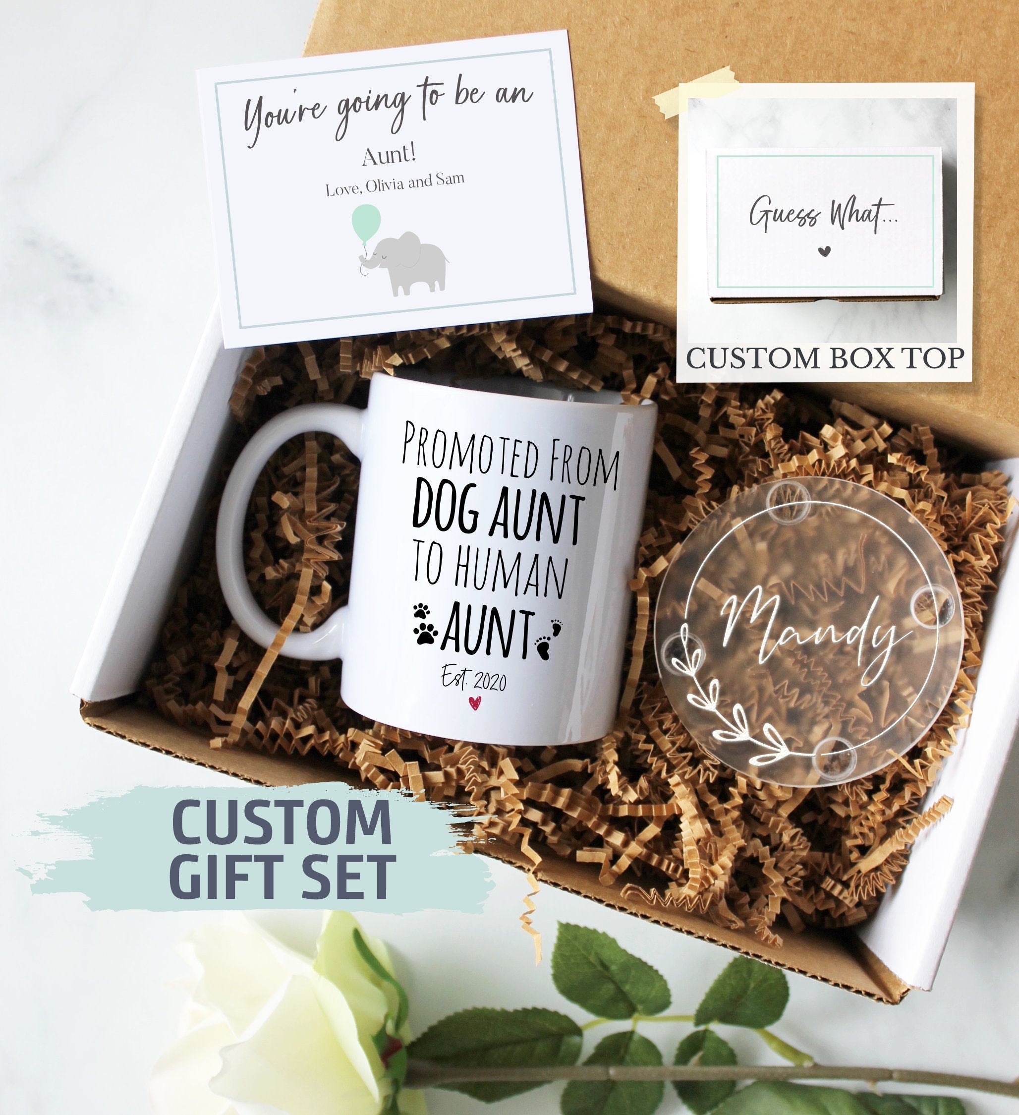 Personalized Aunt Gift Box | Promoted to DOG Aunt, New Aunt, Aunt Proposal, Will You Be My Aunt, Pregnancy Announcement Baby Reveal, Auntie