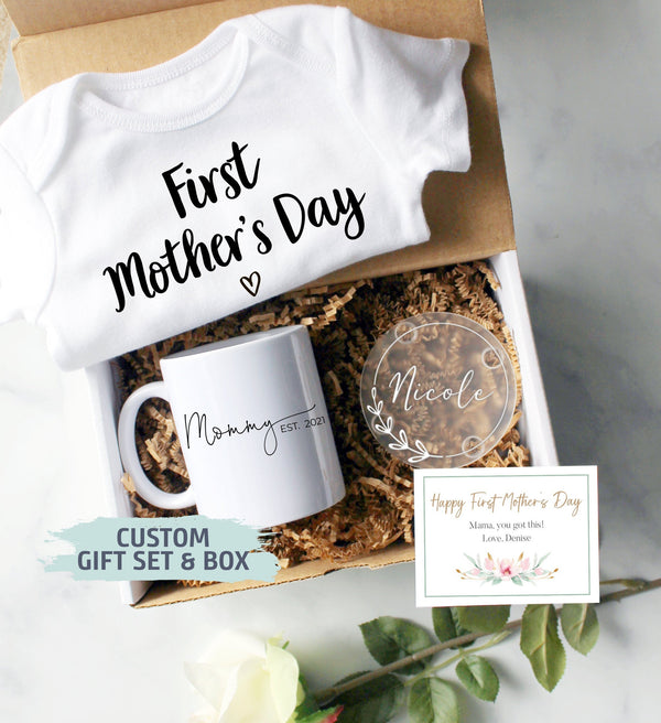 Custom First Mother&#39;s Day Gift Box | Baby Shower Gift, New Mom Gift,Mom Fuel, First Time Mom Mug, Happy First Mother&#39;s Day Gift, New Mom Mug