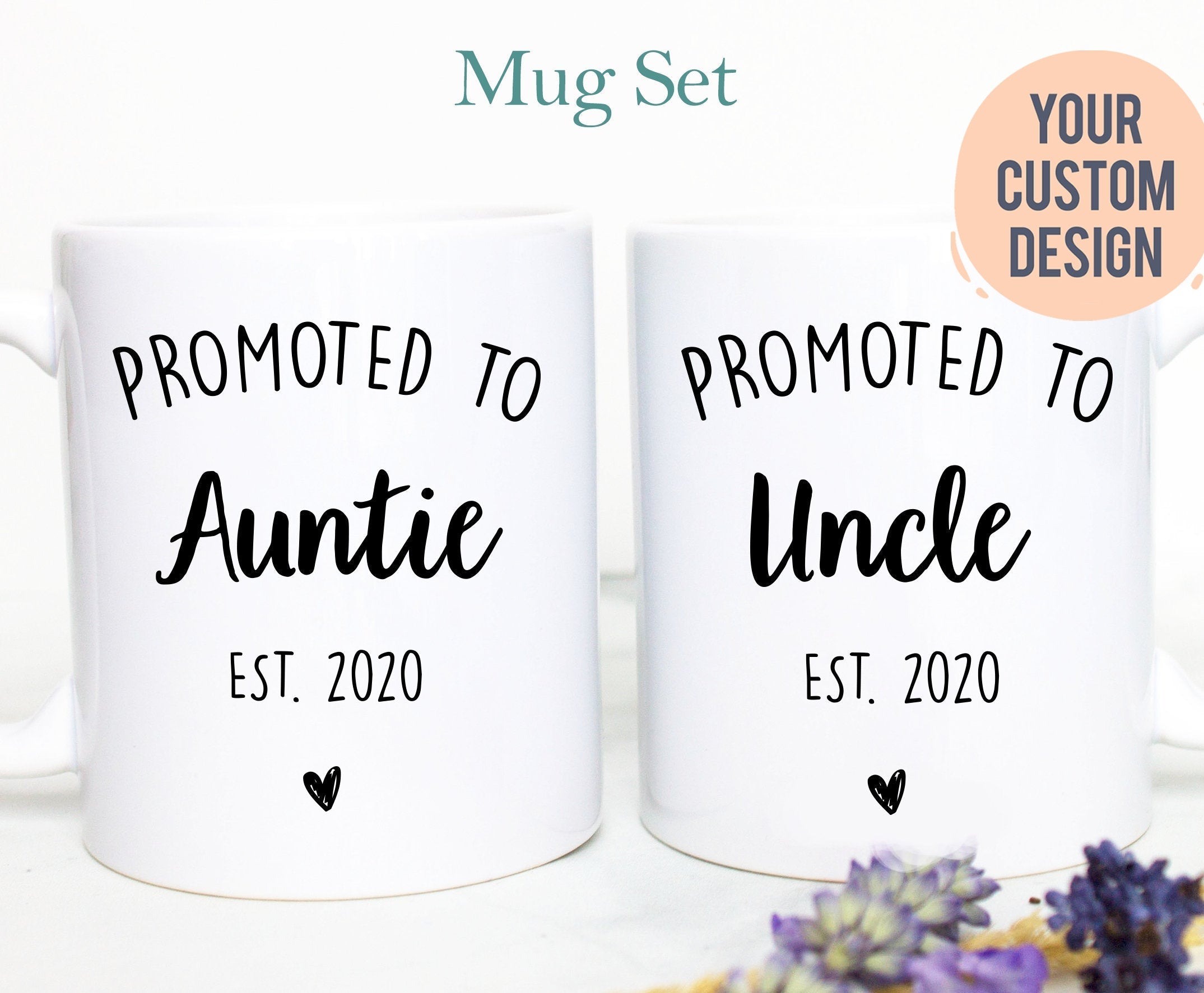 Promoted to Auntie and Uncle Individual OR Mug Set, New Aunt, New Uncle Gift, Aunt Uncle Mug, Baby Announcement, Pregnancy Reveal, New Baby