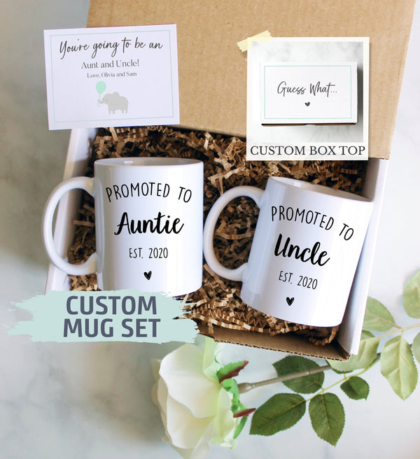 Pregnancy Announcement Gift Box | Promoted Aunt and Uncle, Baby Announcement, New Aunt Mug, New Uncle, Uncle EST Gift, Pregnancy Reveal