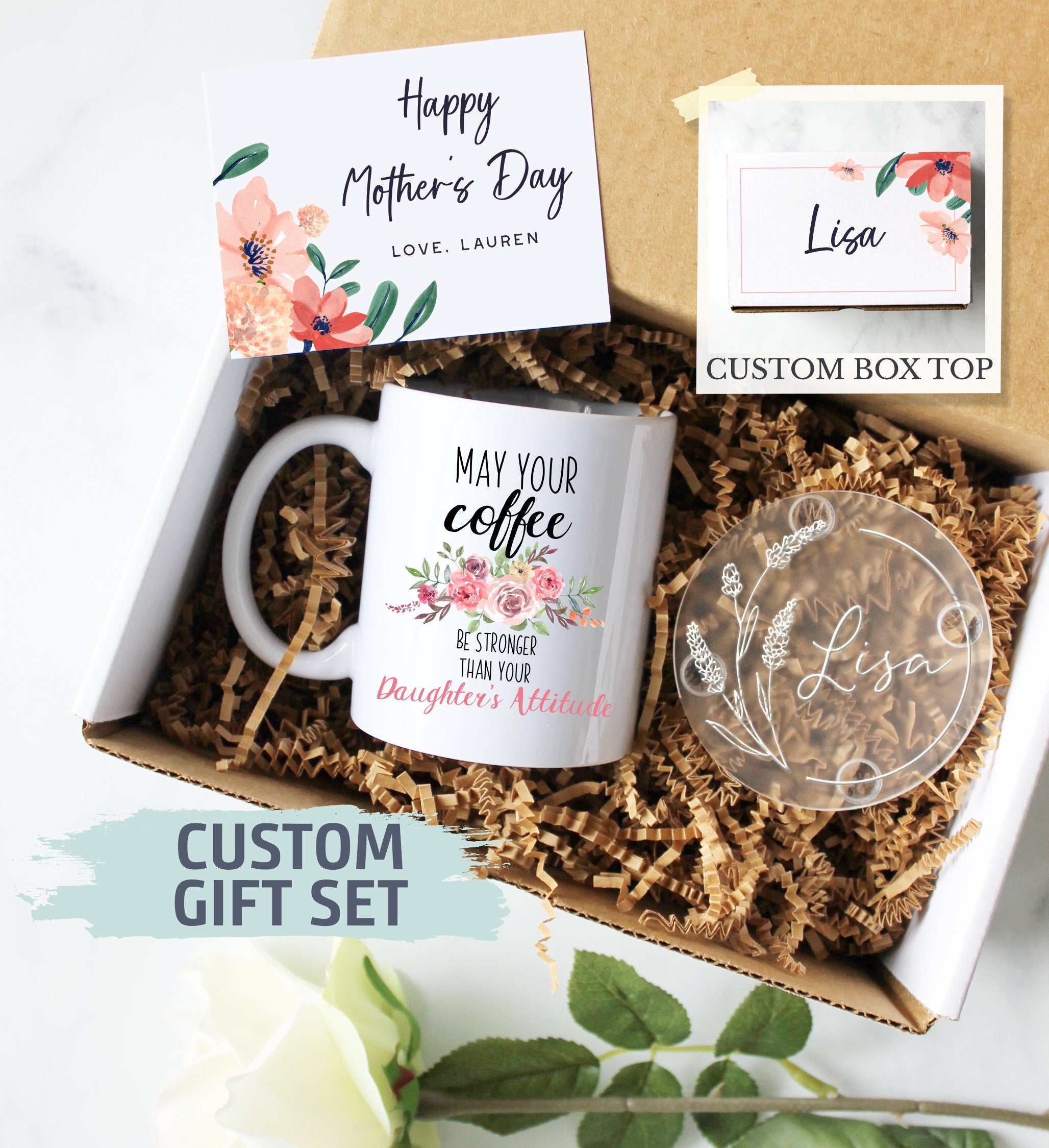 Personalized Mother's Day Gift Box | Funny Gift for Mom, Funny Mother's Day Gift Ideas, Funny Mug, May Your Coffee Be Stronger Than Daughter