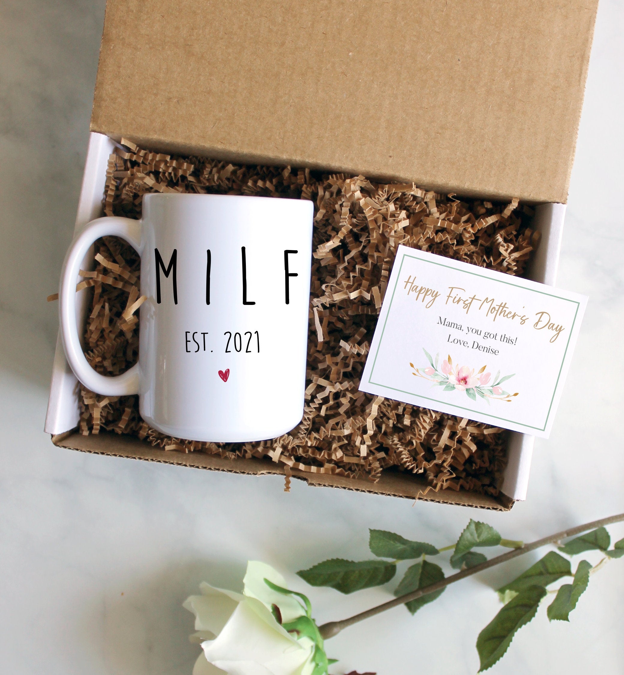 Custom First Mother's Day Gift Box | MILF Mug, Mom EST, New Mom Gift, First Time Mom Mug, Happy First Mother's Day Gift, New Mom Mug