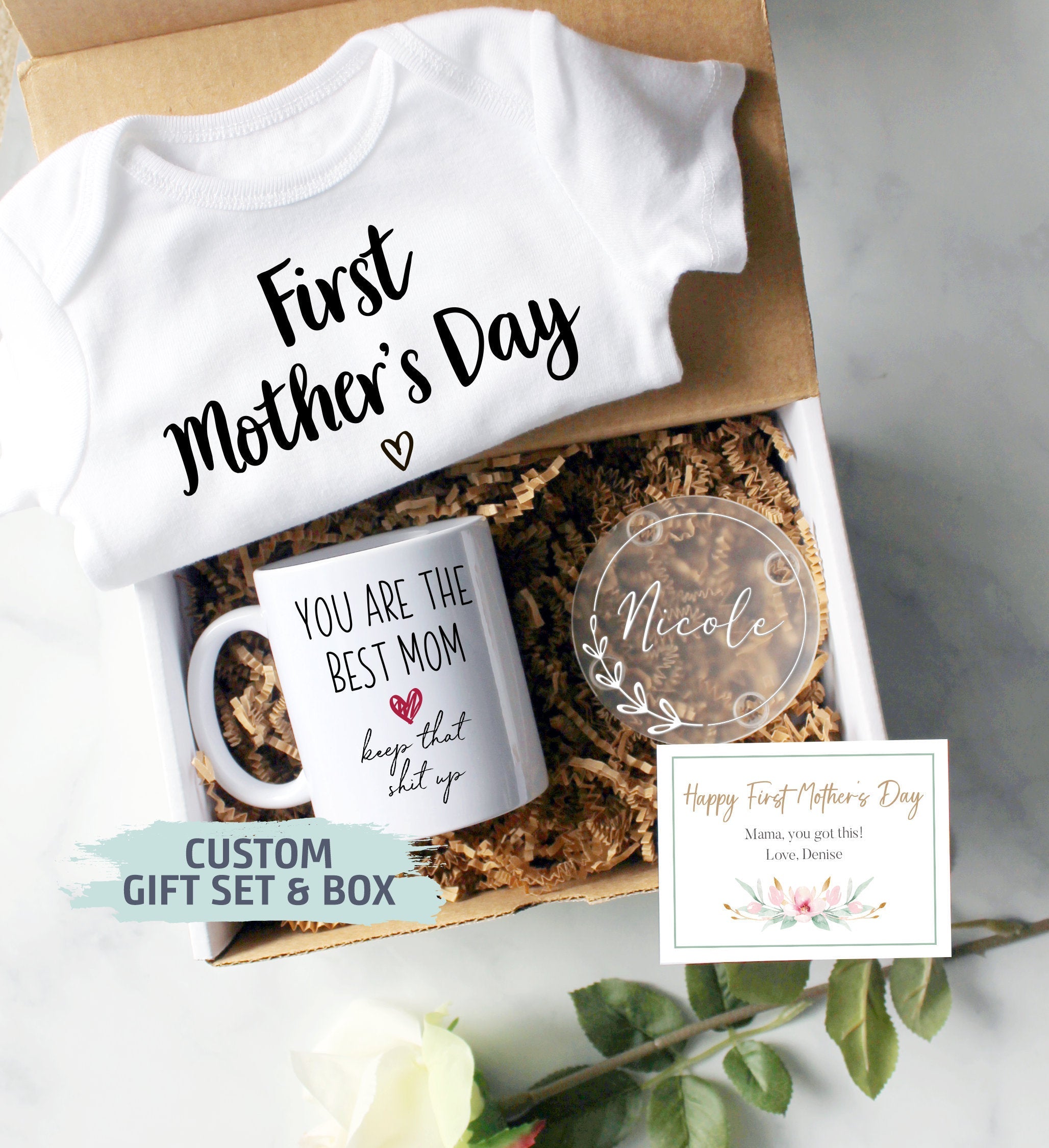 Custom First Mother's Day Gift Box | Baby Shower Gift, Best Mom Ever Gift, New Mom Gift, First Time Mom Mug, Happy First Mother's Day