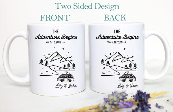 The Adventure Begins | Engagement Mug, Personalized Engagement Gift, Newly Engaged Couple Gift, Custom Wedding Gift, Anniversary Gift