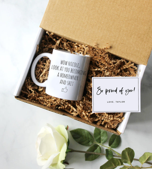 Personalized New Homeowner Gift Box | New Home Gift, Funny Housewarming Gift Ideas, Housewarming Party, Home Owner Gift, Homeowner Mug