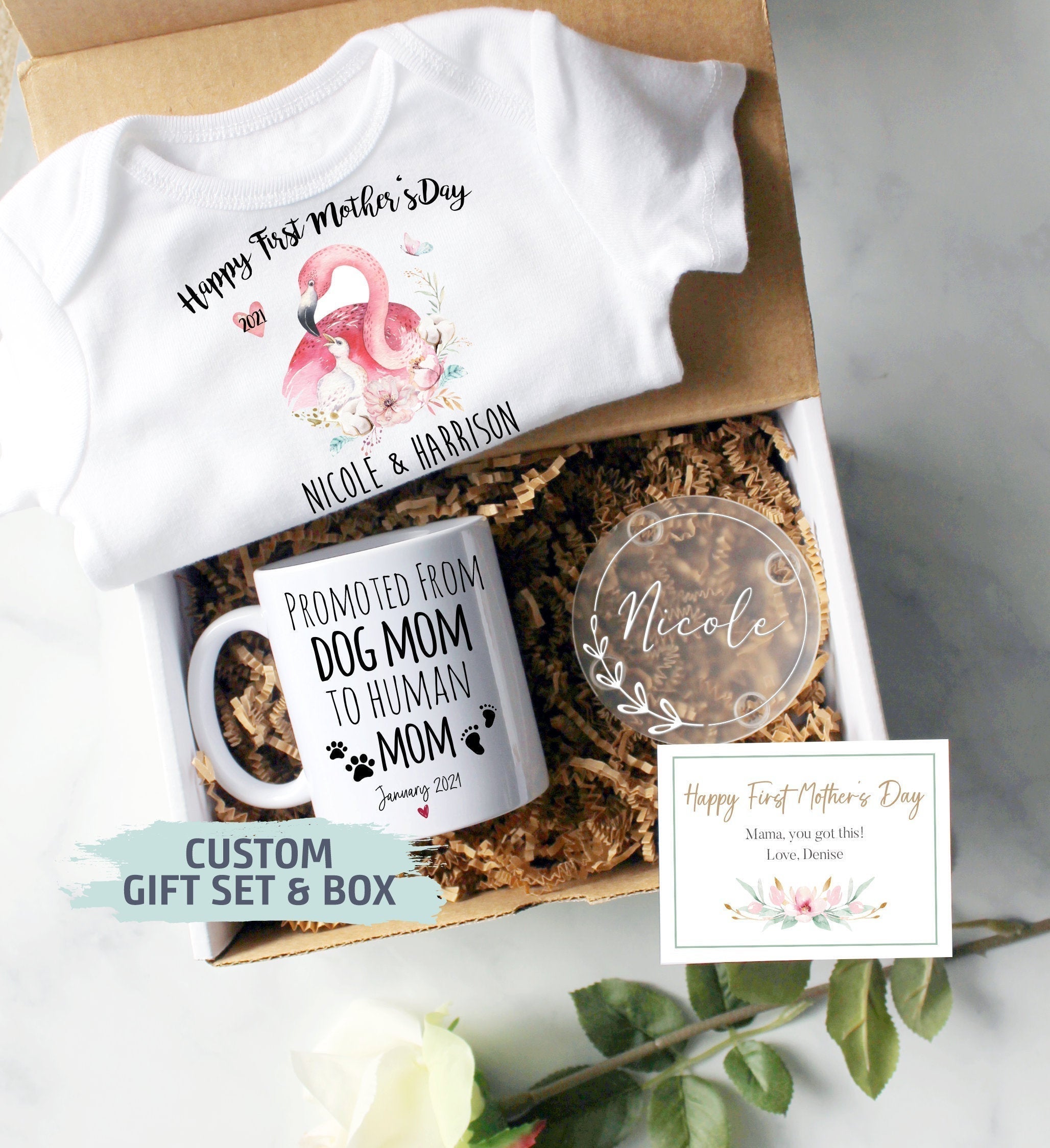 Custom First Mother's Day Gift Box | Promoted from Dog Mom, New Mom Gift, First Time Mom Mug, Happy First Mother's Day Gift, New Mom Mug