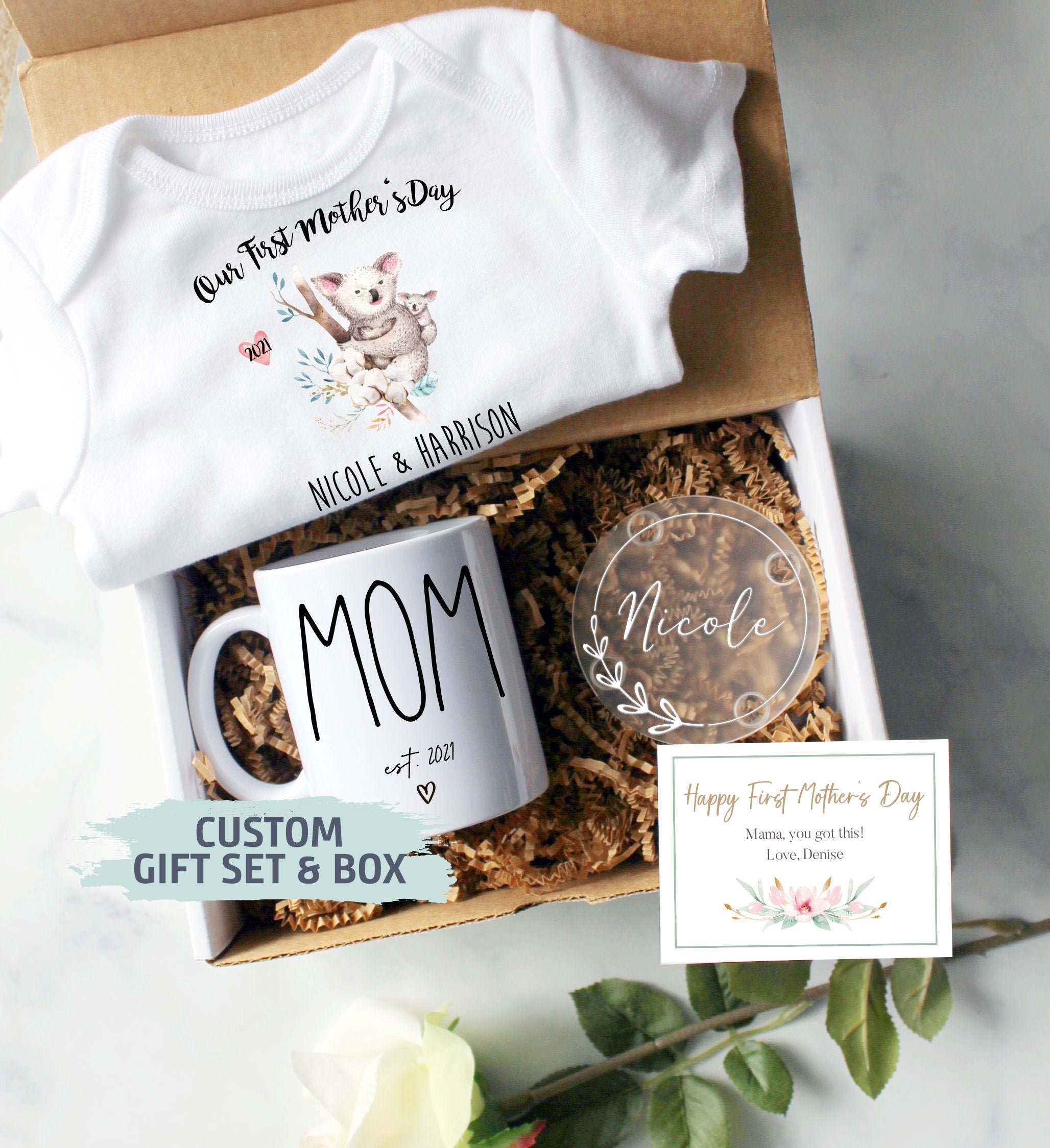 Custom First Mother's Day Gift Box | Mom EST, Baby Shower Gift, New Mom Gift, First Time Mom Mug, Happy First Mother's Day Gift, New Mom Mug