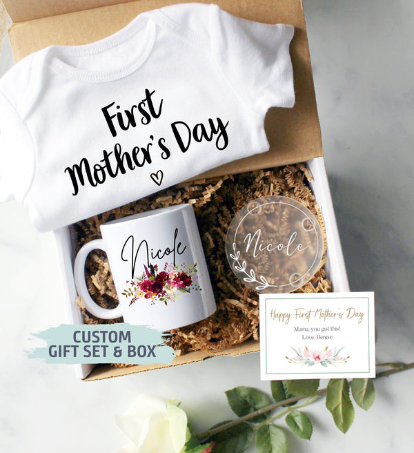 Custom First Mother&#39;s Day Gift Box | Baby Shower Gift, New Mom Gift, First Time Mom Mug, Happy First Mother&#39;s Day Gift, New Mom Mug