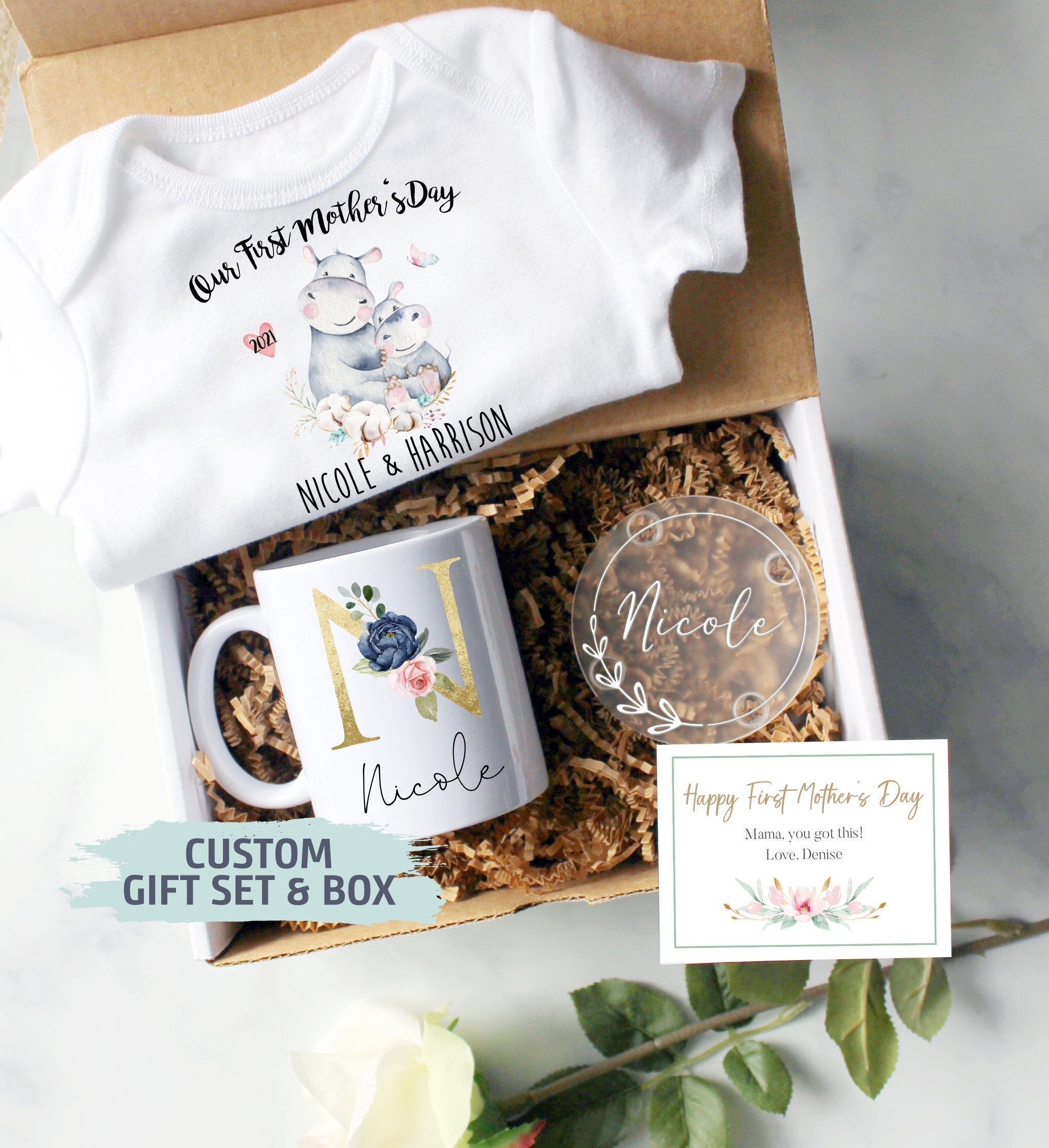 Custom First Mother's Day Gift Box | Baby Shower Gift, Mom EST, New Mom Gift, First Time Mom Mug, Happy First Mother's Day Gift, New Mom Mug