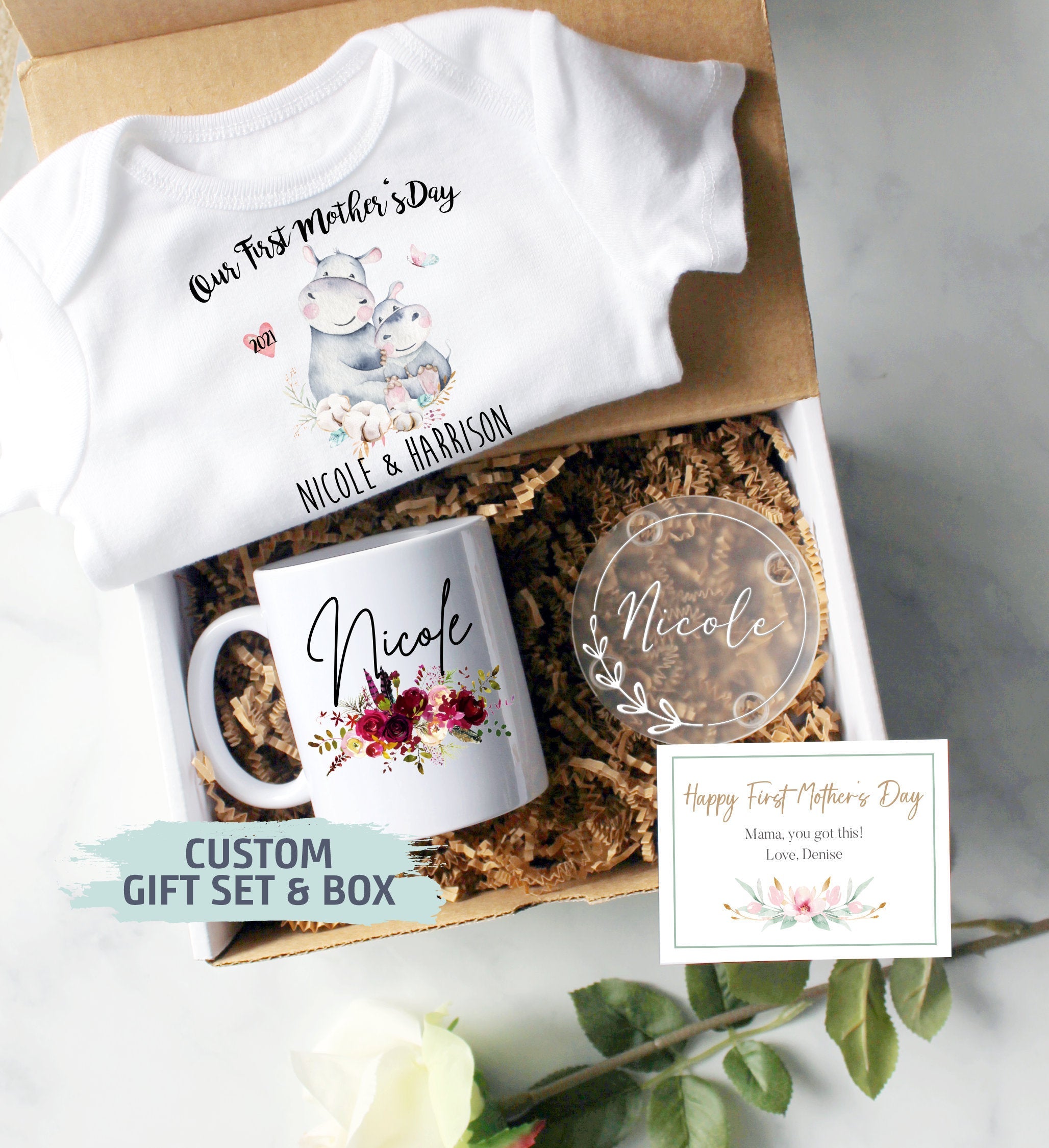 Custom First Mother's Day Gift Box | Baby Shower Gift, Mom EST, New Mom Gift, First Time Mom Mug, Happy First Mother's Day Gift, New Mom Mug