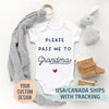 Please Pass Me to Grandma Bodysuit, Newborn Outfit, Baby Announcement Bodysuit, Pregnancy Reveal,New Baby Bodysuit,Grandparents Announcement