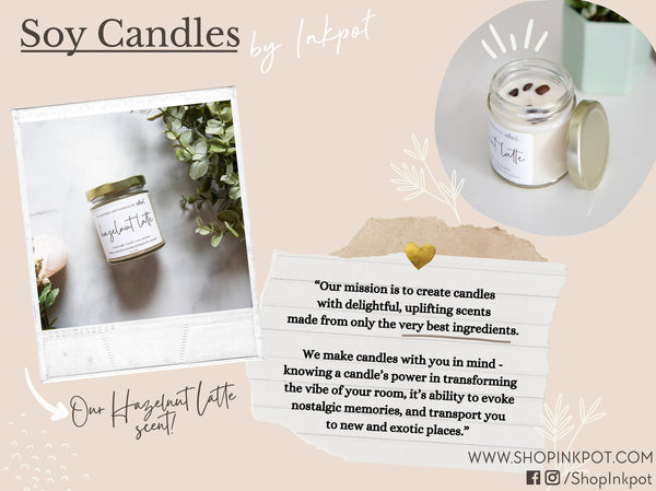 Custom Text Natural Soy Candle - Hazelnut Latte | 5oz. Handmade Soy Wax Candle, Hand Poured Candle, Housewarming Gift, Home Decor