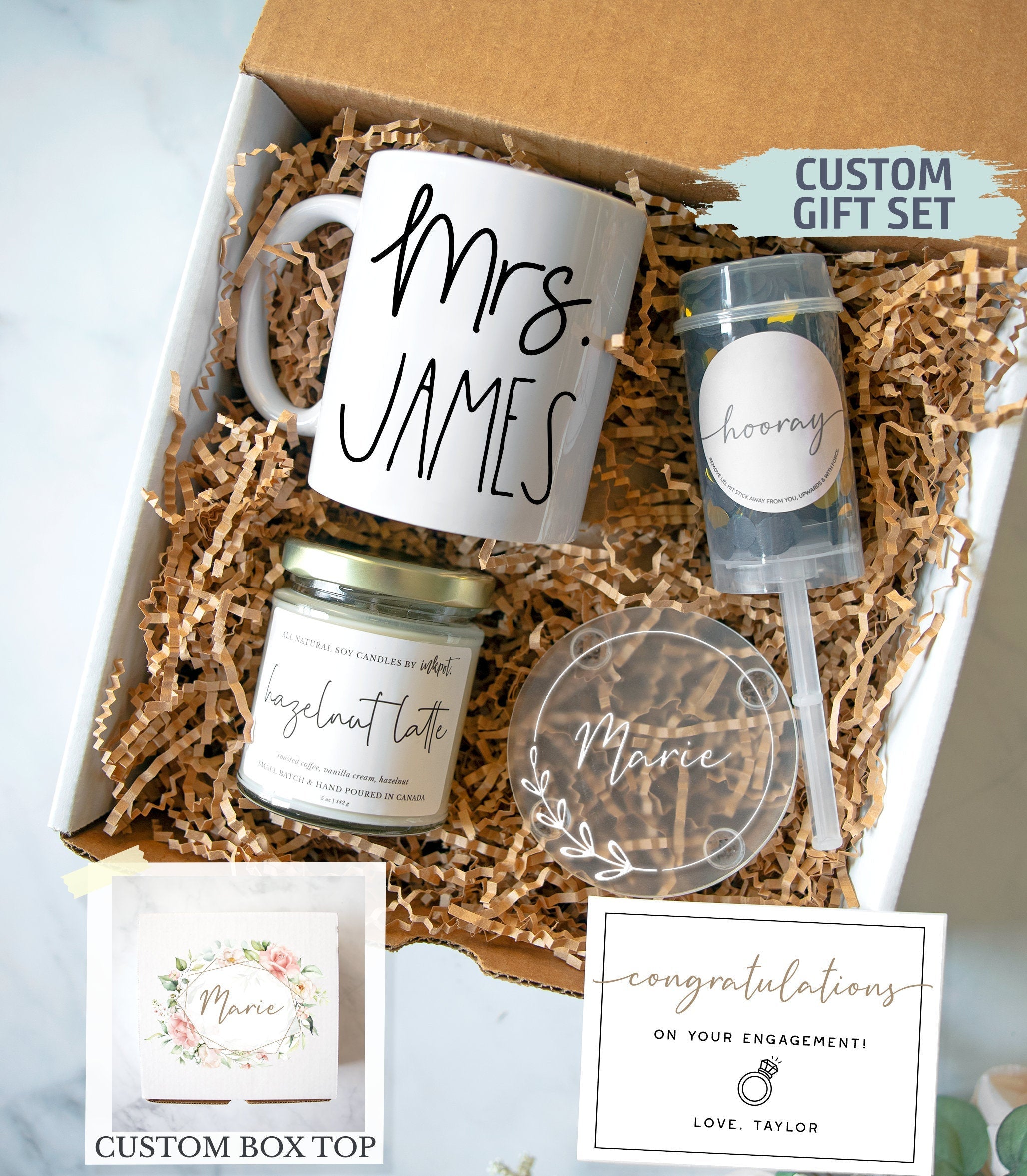 Personalized Engagement Gift Box | Congratulations on Engagement, Bridal Shower Gift Box, Bride to Be Gift Set, Future Mrs Gift, Bride Gift