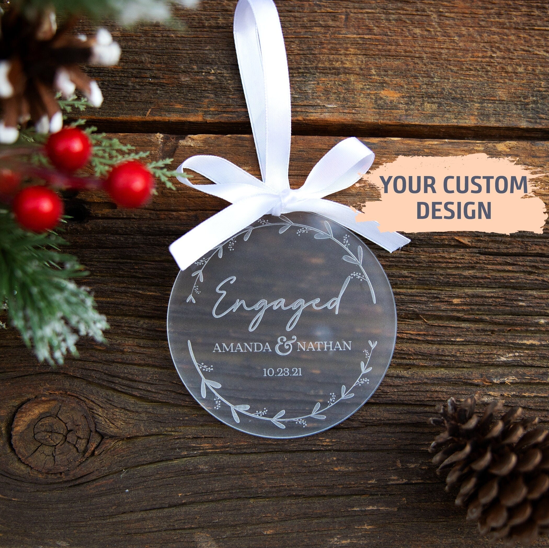 First Christmas Engaged Ornament | Engagement Keepsake, Couples Ornament, Personalized Engagement Ornament, Engagement Gift, Fiance Gift