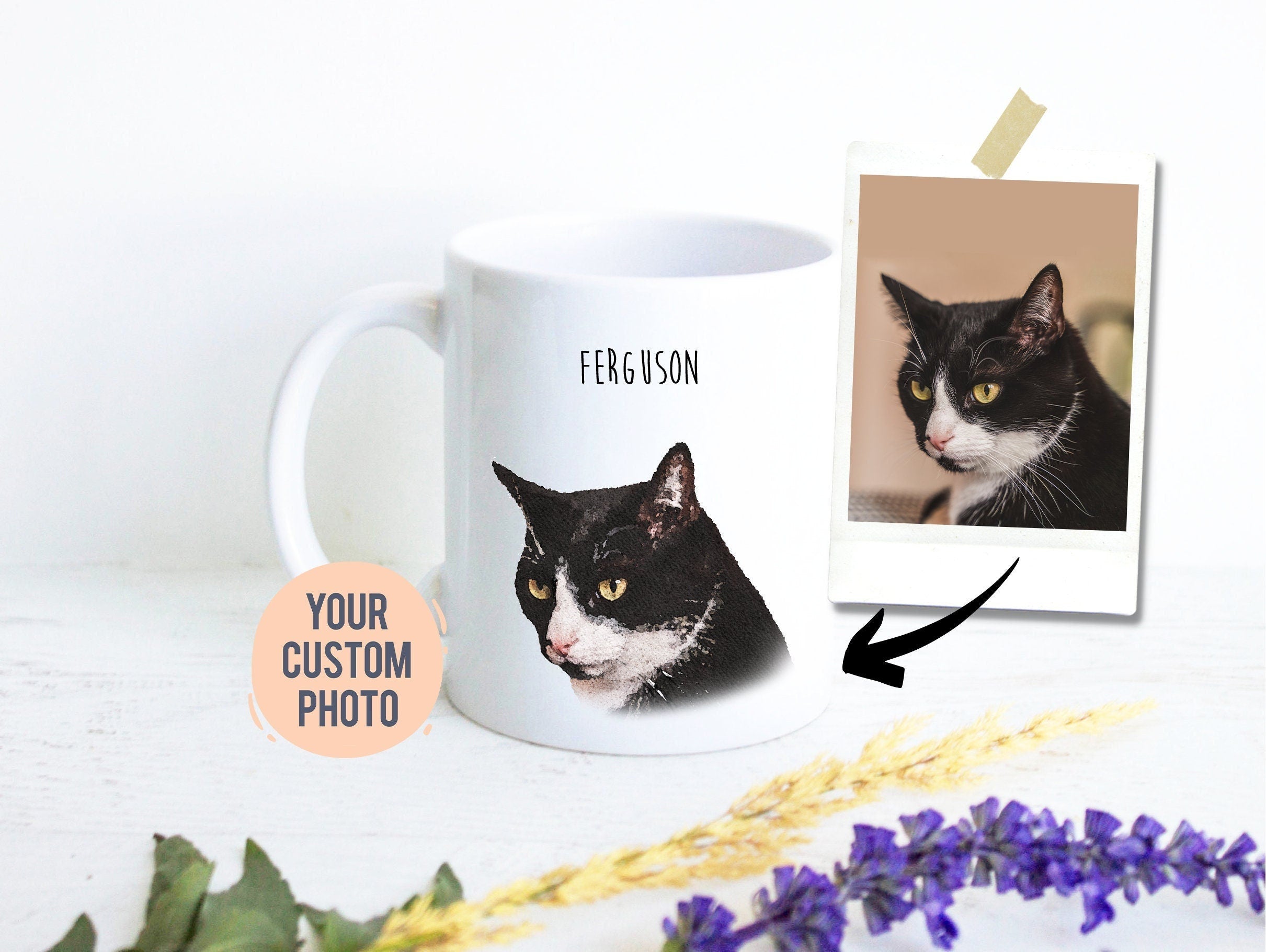 Custom Cat Photo Mug, Pet Portrait, Personalized Cat Lovers Mug, Cat Owner Gift, Cat Mom Dad, Pet Loss Memorial, Personalized Gift, Cat Gift