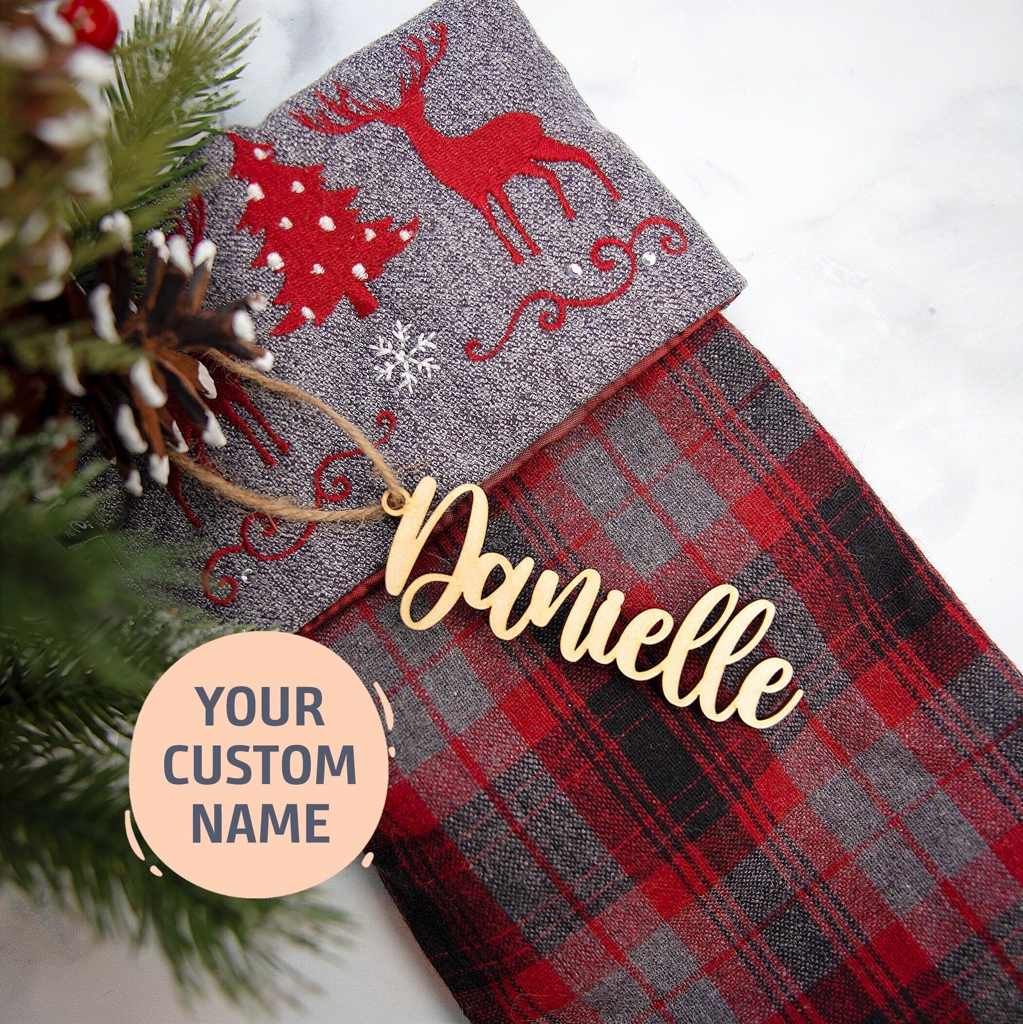 Christmas Stocking Name Tag | Christmas Gift Tag, Personalized Name Stocking Tag, Wooden Name Tag, Ornament Name Tag, Present Tags, Name tag