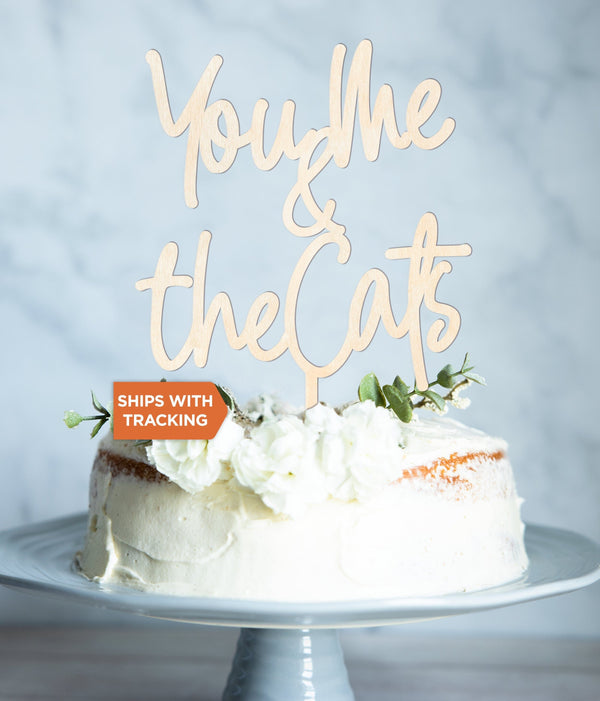 You Me and the Cats Wedding Cake Topper | You Me and the Cat Cake Topper, Cat Lover Wood Acrylic Cake Topper,Dog Lover Topper,Wedding Decor