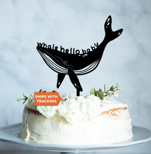 Whale Hello Baby Cake Topper | New Baby Whale Cake Topper, Rustic Wood Acrylic Topper, Baby Shower Decoration, Gender Reveal Topper,Baby Boy