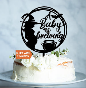 A Baby is Brewing Cake Topper | Halloween Baby Shower, New Baby Cake Topper, Halloween Baby Cake Topper, Gender Reveal Topper,Baby Reveal