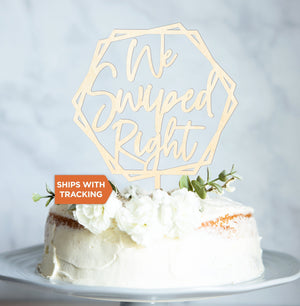 We Swiped Right Wedding Cake Topper | Personalized Engaged Cake Topper, Rustic Wood Cake Topper, Engagement Party Decor, Two Swiped Right