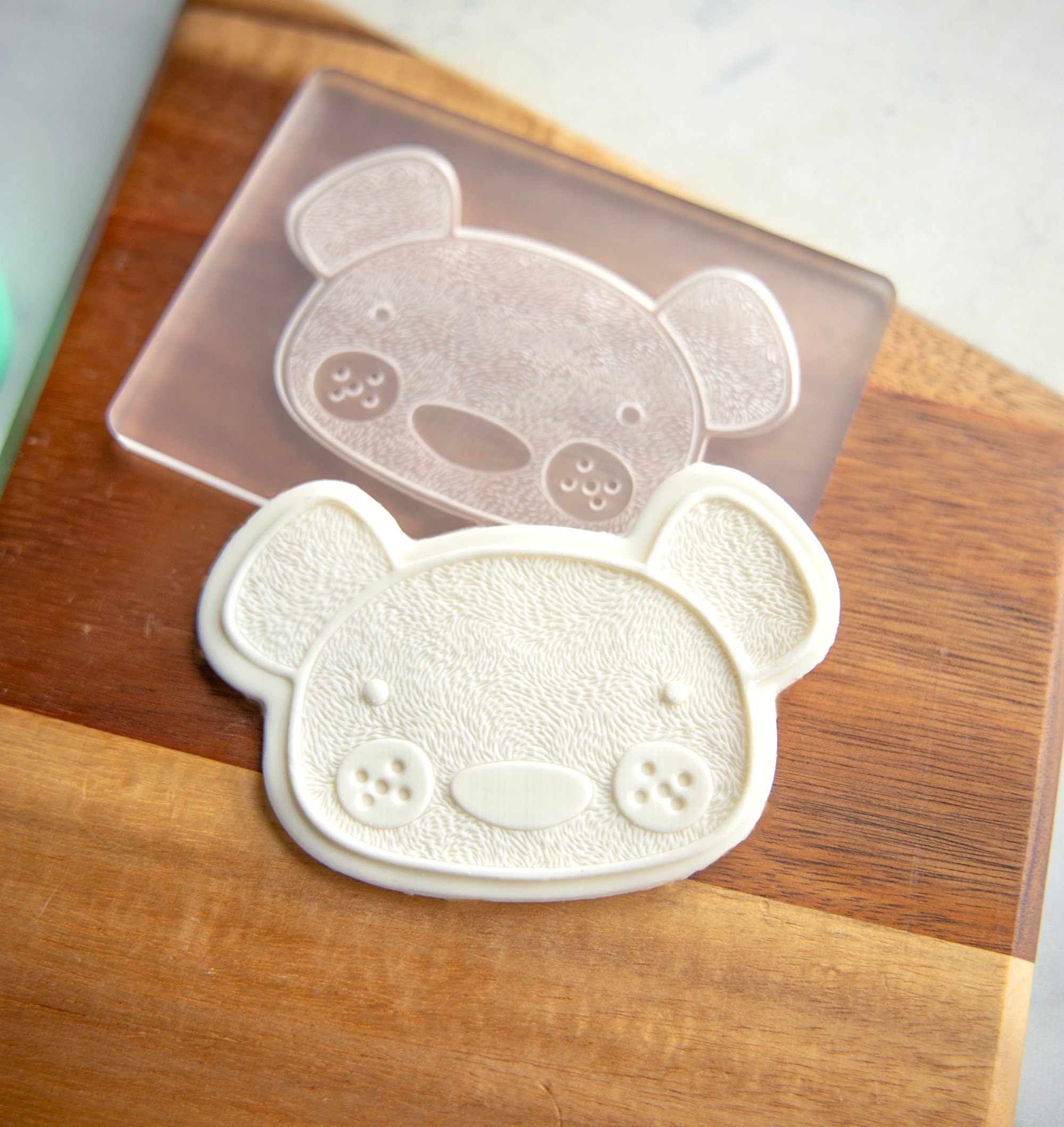 Bear Head - Acrylic Fondant Embosser With Optional Cutter | Bear Cookie Stamp, Baby Shower Fondant Embosser, Baby Shower Cookie Cutter, Bear