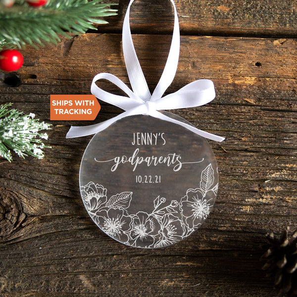 Personalized Godparents Ornament | Baptism Ornament, New Godmother Godfather Ornament, Godparent Christmas Ornament Gift, Christening Gift