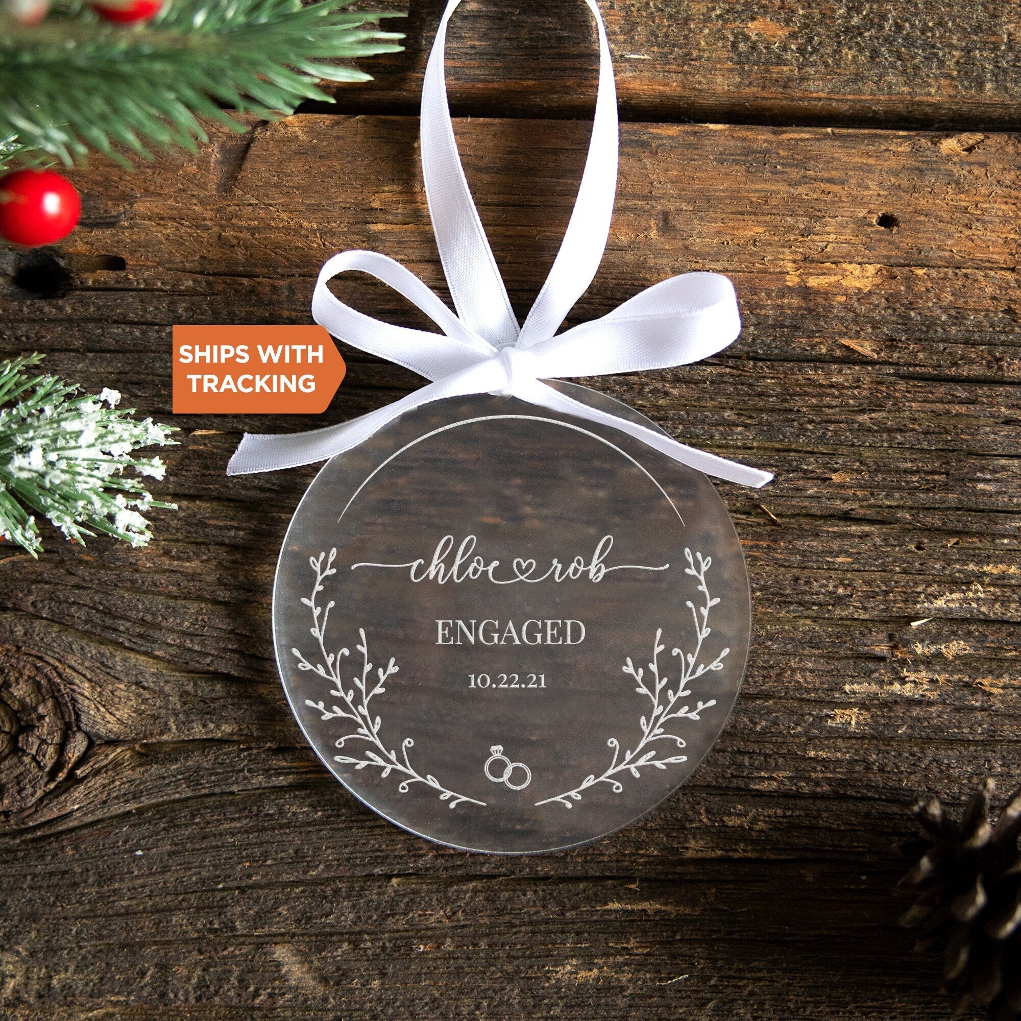 Personalized Engaged Ornament | Custom Engagement Keepsake, Couples Ornament, Engagement Christmas Ornament, Engagement Party Gift Names