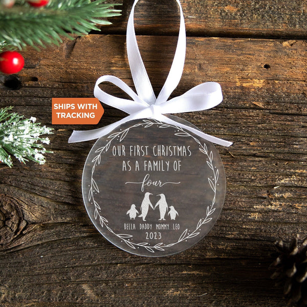 Family of Four Christmas Ornament | Custom Baby's First Christmas Family Ornament, New Baby Ornament, New Parents Gift,Family of 4 Ornament