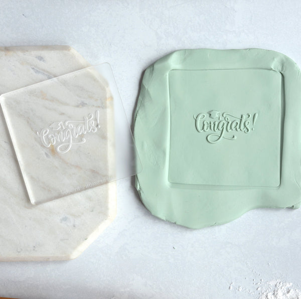 Congratulations Fondant Embosser Stamp | Acrylic Fondant Cookie Stamp and Cutter Congratulations Embosser Stamp,Debosser, Graduation Fondant