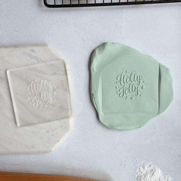 Holly Jolly Fondant Embosser Stamp and Cutter | Christmas Cookie Stamp, Christmas Embosser, Debosser Fondant Stamp, Holiday Fondant Stamp