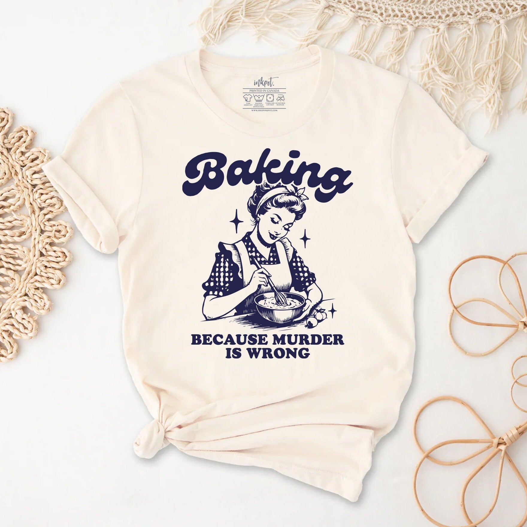 Baking Because Murder Is Wrong T-Shirt | Gift For Baker, Baker T-Shirt, Funny Retro Baking Shirt, Bakery Gift, Baking Mom Shirt,Bakery Shirt