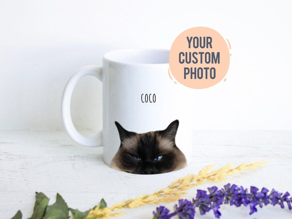 Custom Cat Photo Peeking Out - White Ceramic Mug