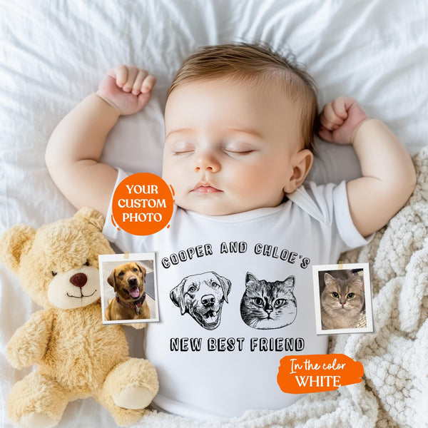 Custom New Best Friend Bodysuit | Protected By Pets, Newborn Outfit, Gift for Baby Pet Lover, Dog Brother, Baby Announcement, Cat Portrait