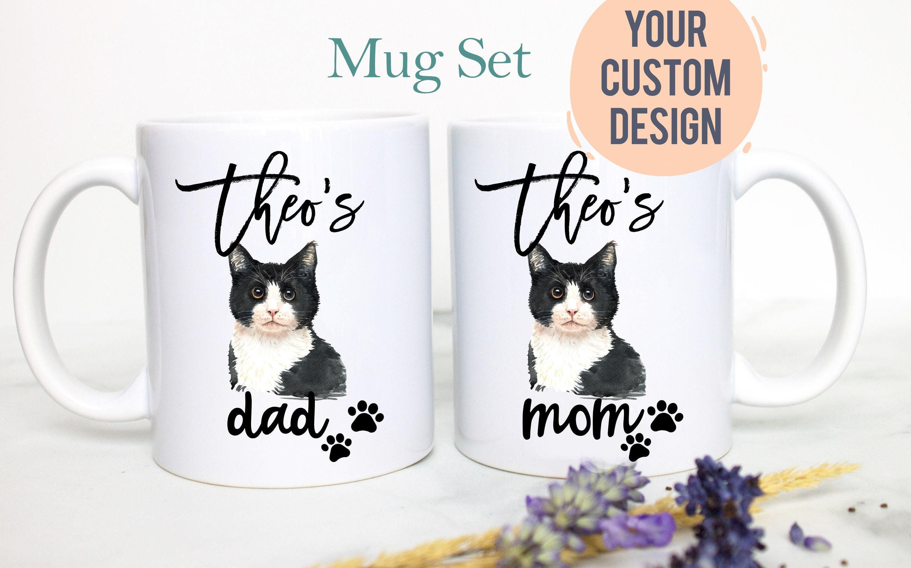 Personalized Black Cat Mom and Dad Individual or Mug Set - White Ceramic Custom Mug