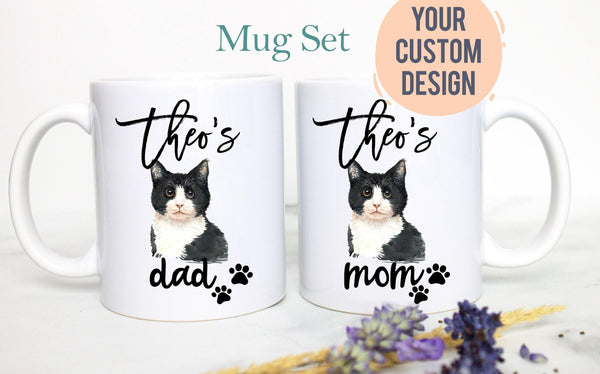 Personalized Black Cat Mom and Dad Individual or Mug Set - White Ceramic Custom Mug