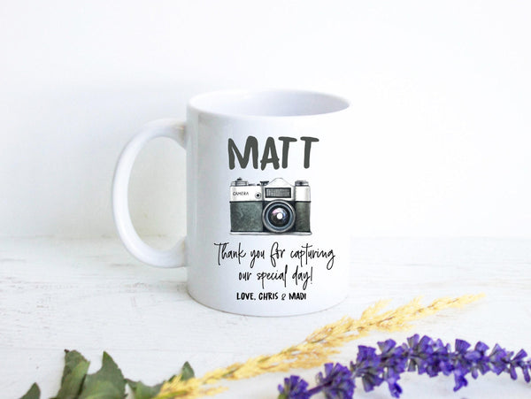 Photographer Custom Name Black and Grey - White Ceramic Mug
