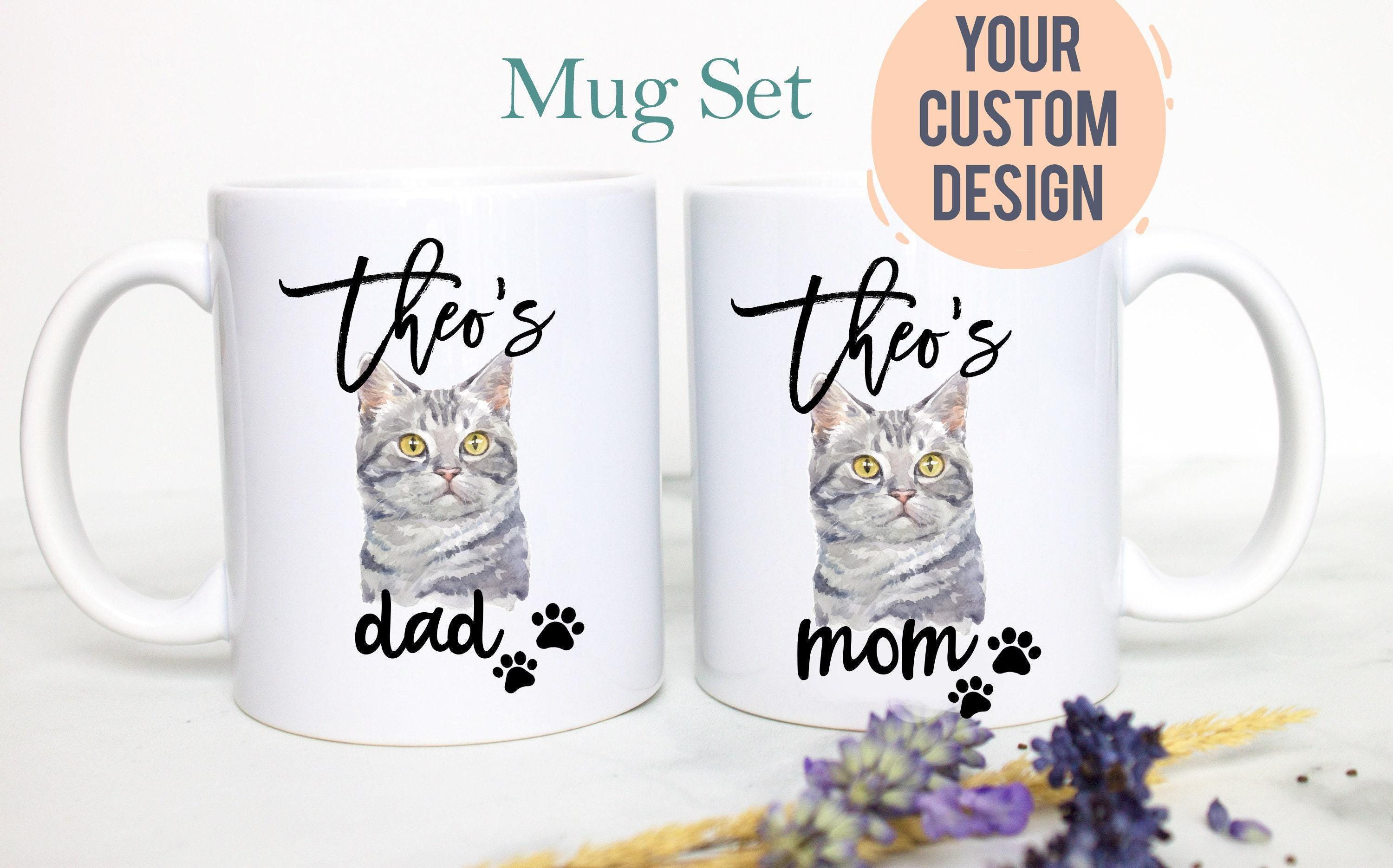 Personalized Tabby Cat Mom and Dad Individual or Mug Set #3- White Ceramic Custom Mug