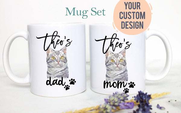 Personalized Tabby Cat Mom and Dad Individual or Mug Set #3- White Ceramic Custom Mug