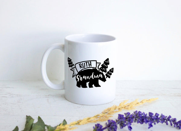 Personalized "Grandma Bear" Name - White Ceramic Mug